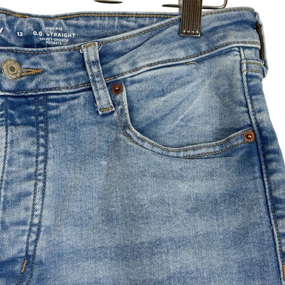 Old Navy Extra Stretch High-Rise O.G. Straight Jeans Sz 12 Button Fly Light Wash - Picture 4 of 10